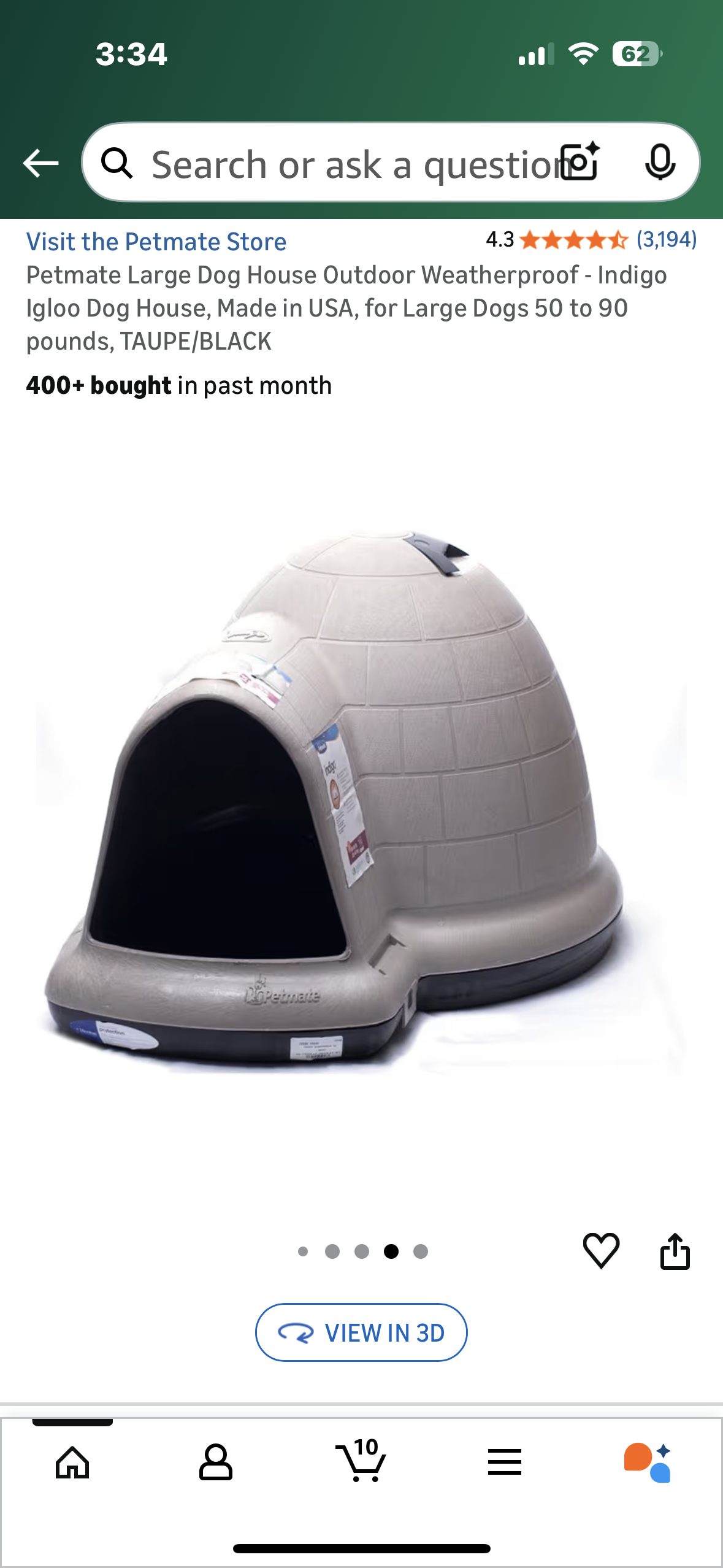 Petmate Large Dog House Outdoor Weatherproof - Indigo Igloo Dog House, Made in USA, for Large Dogs 50 to 90 pounds, TAUPE/BLACK (R742)
