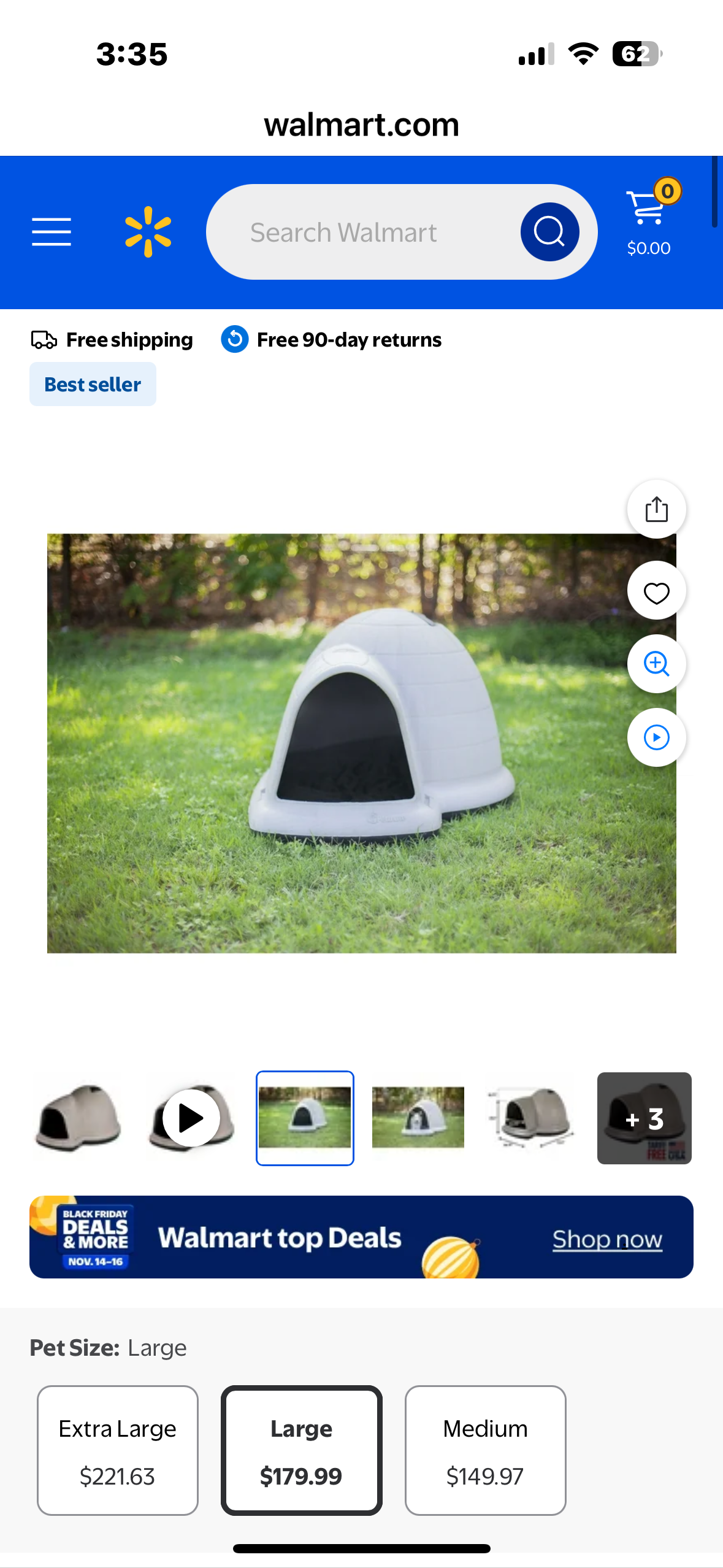 Petmate Large Dog House Outdoor Weatherproof - Indigo Igloo Dog House, Made in USA, for Large Dogs 50 to 90 pounds, TAUPE/BLACK (R742)