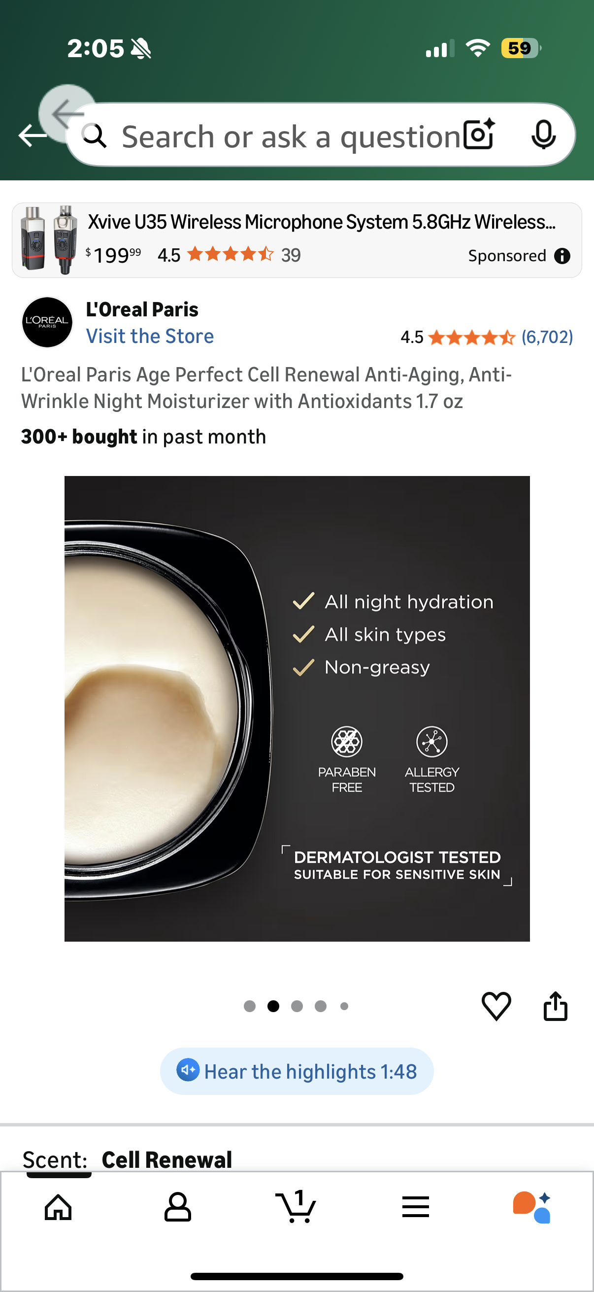 L'Oreal Paris Age Perfect Cell Renewal Anti-Aging, Anti-Wrinkle Night Moisturizer with Antioxidants 1.7 oz