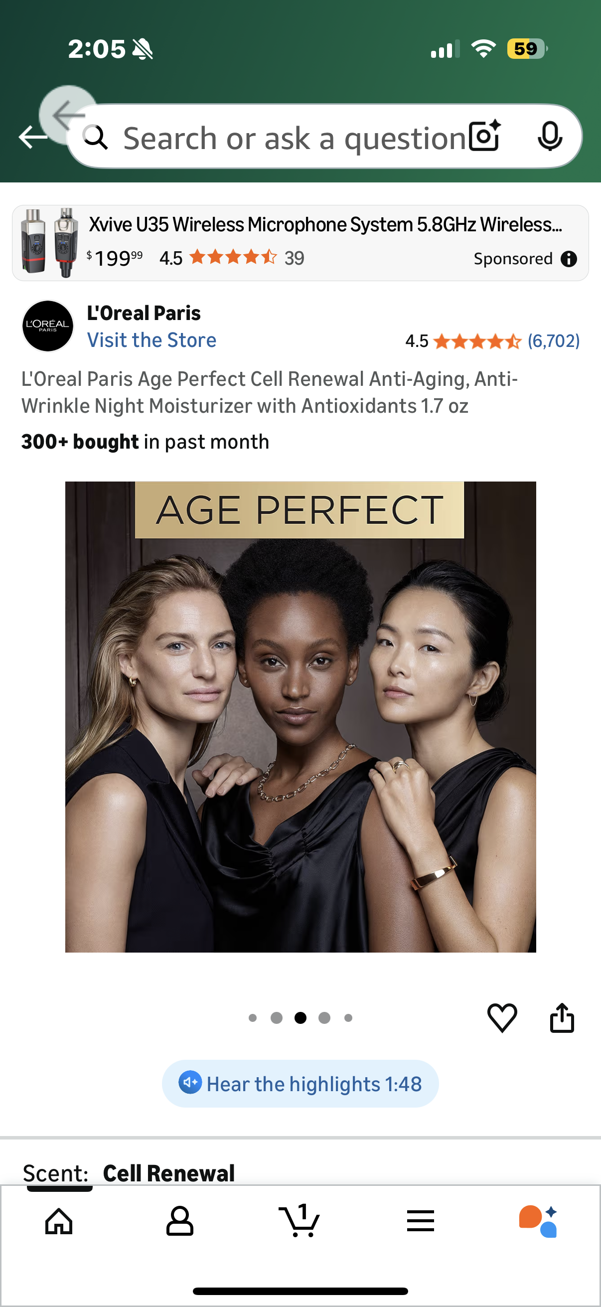 L'Oreal Paris Age Perfect Cell Renewal Anti-Aging, Anti-Wrinkle Night Moisturizer with Antioxidants 1.7 oz