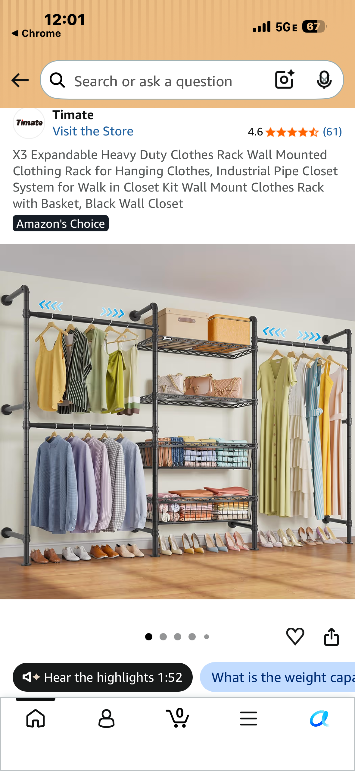 Expandable Heavy Duty Clothes Rack, Wall Mounted Clothing Rack for Hanging Clothes, Industrial Pipe Closet System for Walk in Closet, Clothes Rack with Basket, Black Wall Closet