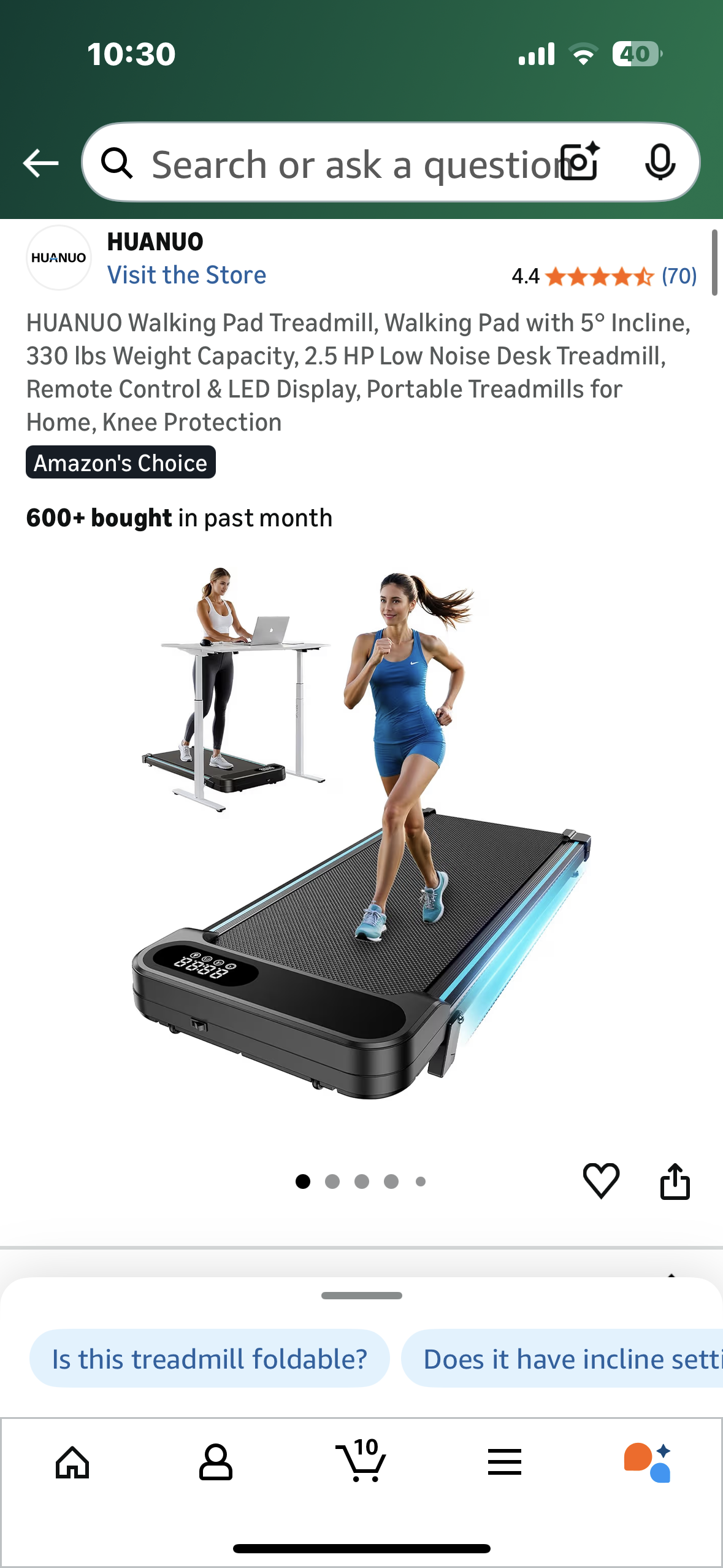 HUANUO Walking Pad Treadmill with 5° Incline, 330 lbs Weight Capacity, 2.5 HP Low Noise Desk Treadmill, Remote Control & LED Display, Portable Treadmill for Home, Knee Protection (W545)