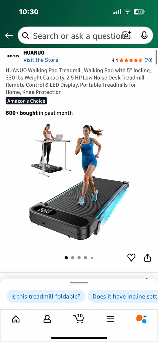 HUANUO Walking Pad Treadmill with 5° Incline, 330 lbs Weight Capacity, 2.5 HP Low Noise Desk Treadmill, Remote Control & LED Display, Portable Treadmill for Home, Knee Protection (W545)
