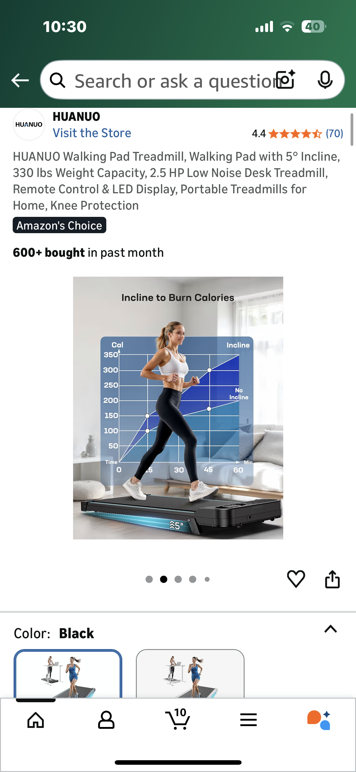 HUANUO Walking Pad Treadmill with 5° Incline, 330 lbs Weight Capacity, 2.5 HP Low Noise Desk Treadmill, Remote Control & LED Display, Portable Treadmill for Home, Knee Protection (W545)
