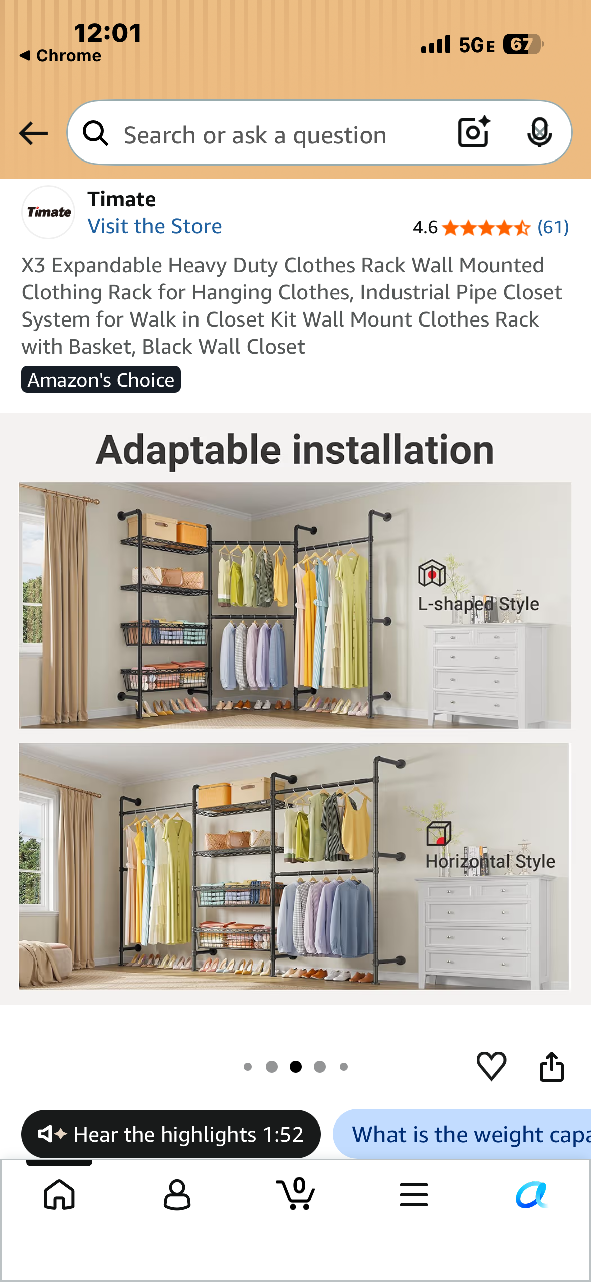 Expandable Heavy Duty Clothes Rack, Wall Mounted Clothing Rack for Hanging Clothes, Industrial Pipe Closet System for Walk in Closet, Clothes Rack with Basket, Black Wall Closet