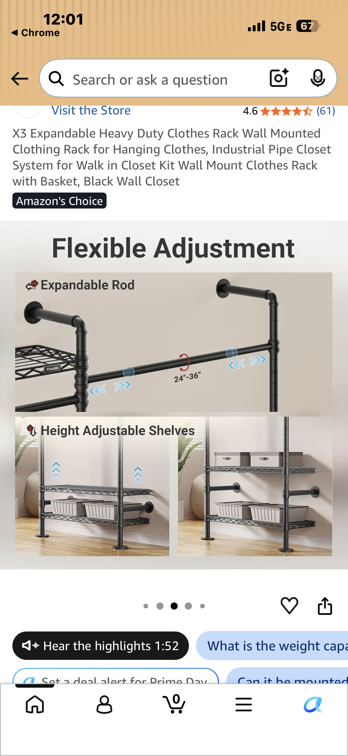Expandable Heavy Duty Clothes Rack, Wall Mounted Clothing Rack for Hanging Clothes, Industrial Pipe Closet System for Walk in Closet, Clothes Rack with Basket, Black Wall Closet