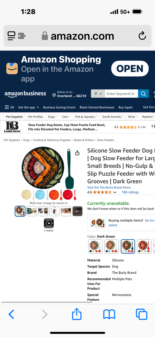 Silicone Slow Feeder Dog Bowls | Dog Slow Feeder for Large & Small Breeds | No-Gulp & Non-Slip Puzzle Feeder with Wide Grooves | Dark Green
