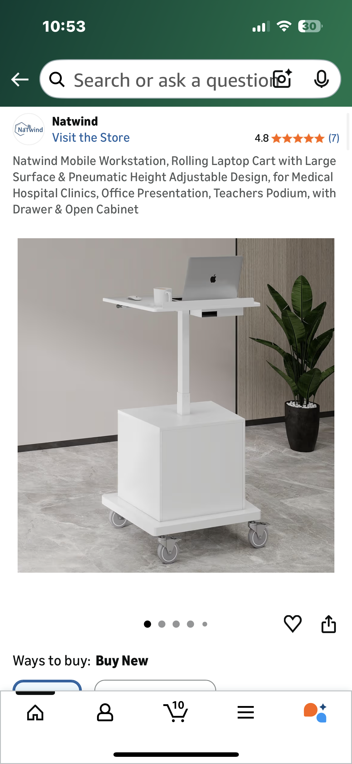 Mobile Workstation, Rolling Laptop Cart with Large Surface & Pneumatic Height Adjustable Design, for Office Presentations, Teachers Podium, Clinic Settings, Work, with Drawer & Open Cabinet (O460)