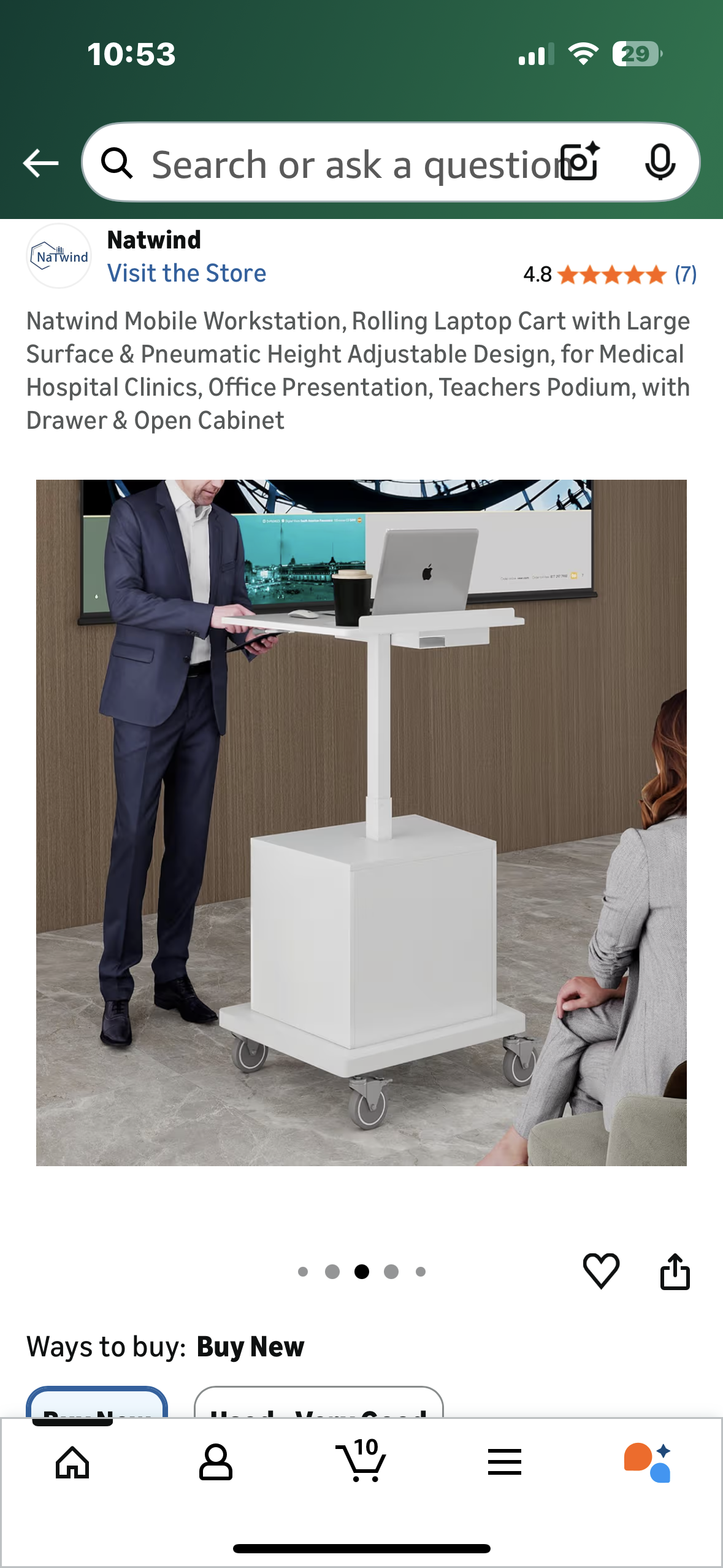 Mobile Workstation, Rolling Laptop Cart with Large Surface & Pneumatic Height Adjustable Design, for Office Presentations, Teachers Podium, Clinic Settings, Work, with Drawer & Open Cabinet (O460)