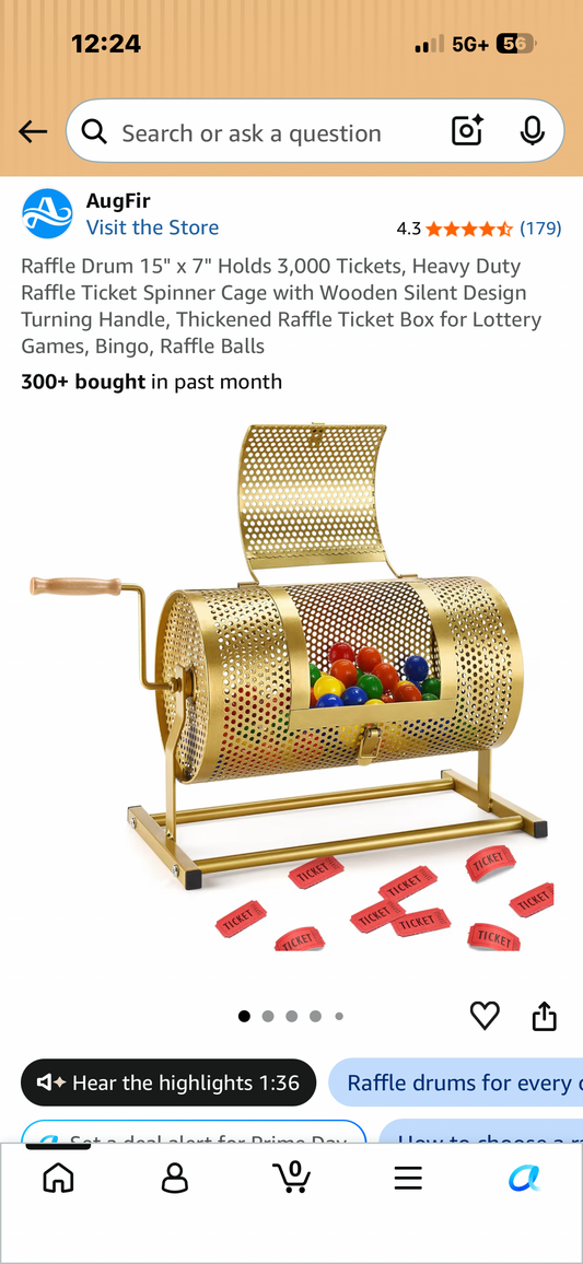 Raffle Drum 15" x 7" Holds 3,000 Tickets, Heavy Duty Raffle Ticket Spinner Cage with Wooden Silent Design Turning Handle, Thickened Raffle Ticket Box for Lottery Games, Bingo, Raffle Balls