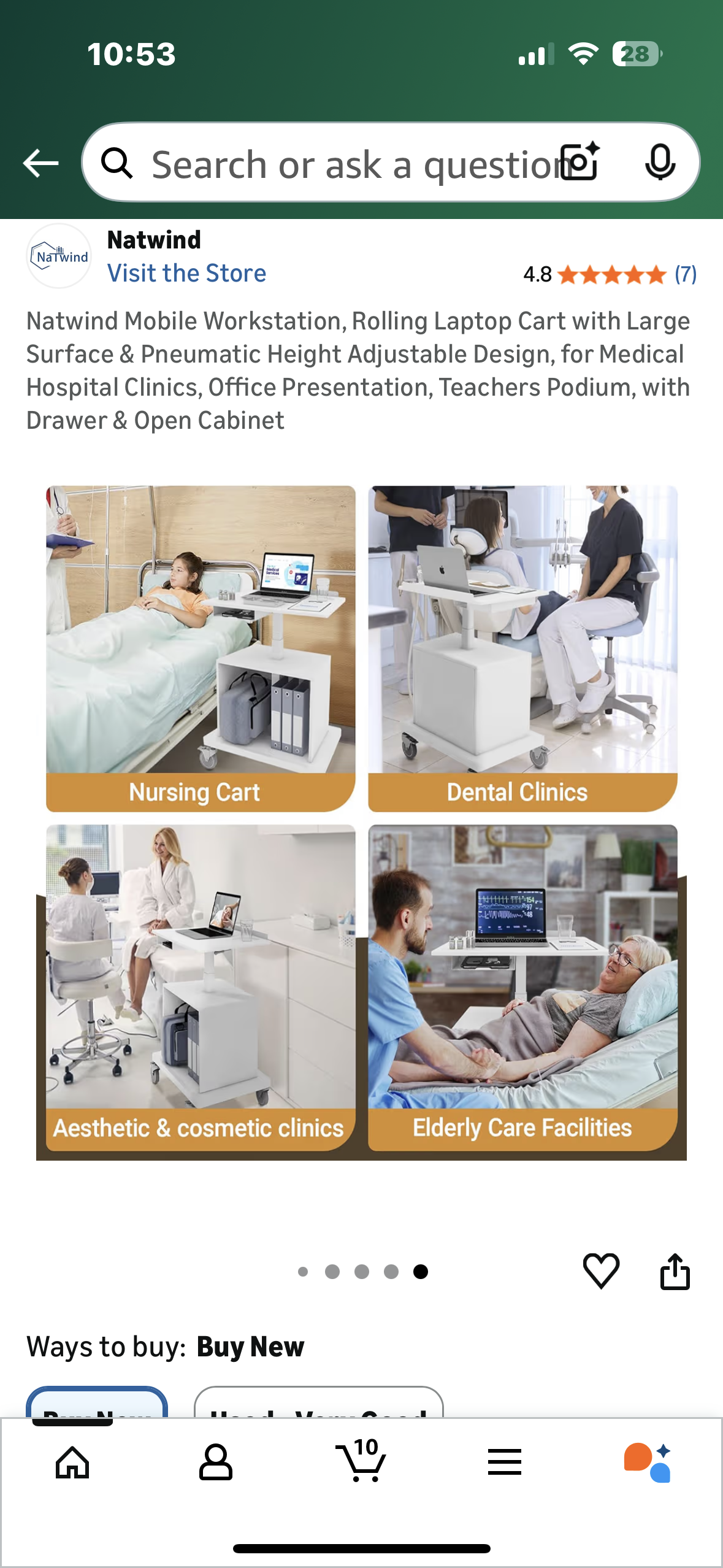 Mobile Workstation, Rolling Laptop Cart with Large Surface & Pneumatic Height Adjustable Design, for Office Presentations, Teachers Podium, Clinic Settings, Work, with Drawer & Open Cabinet (O460)