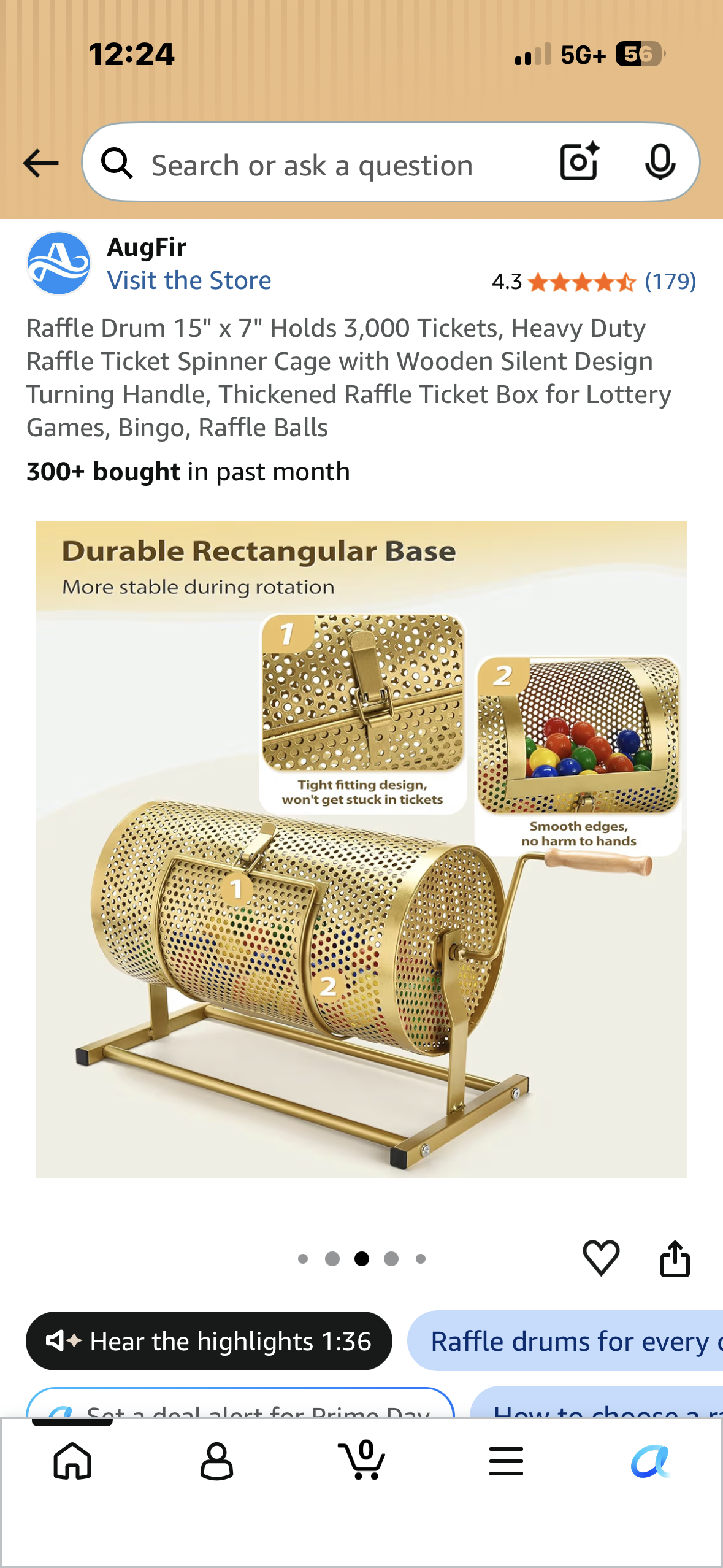 Raffle Drum 15" x 7" Holds 3,000 Tickets, Heavy Duty Raffle Ticket Spinner Cage with Wooden Silent Design Turning Handle, Thickened Raffle Ticket Box for Lottery Games, Bingo, Raffle Balls