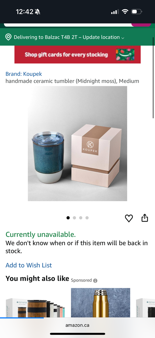 handmade ceramic tumbler (Midnight moss), Medium