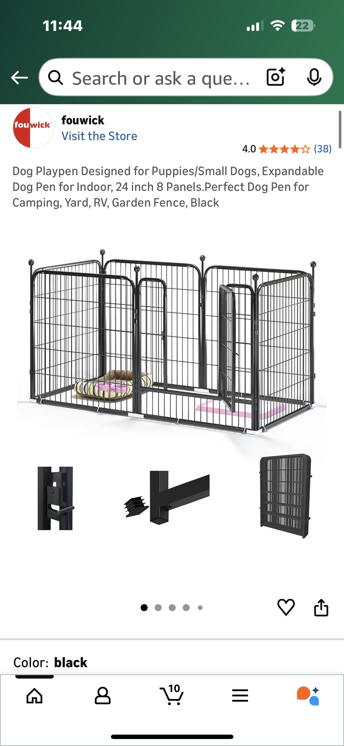 Dog Playpen Designed for Puppies/Small Dogs, Expandable Dog Pen for Indoor, 24 inch 8 Panels. Perfect Dog Pen for Camping, Yard, RV, Garden Fence, Black (R741)