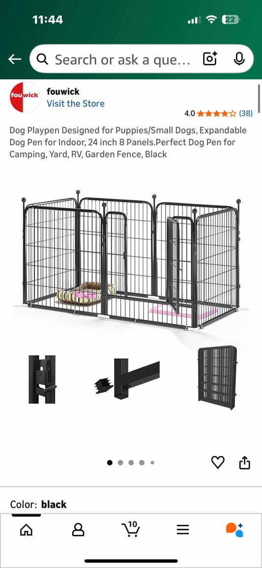 Dog Playpen Designed for Puppies/Small Dogs, Expandable Dog Pen for Indoor, 24 inch 8 Panels. Perfect Dog Pen for Camping, Yard, RV, Garden Fence, Black (R741)