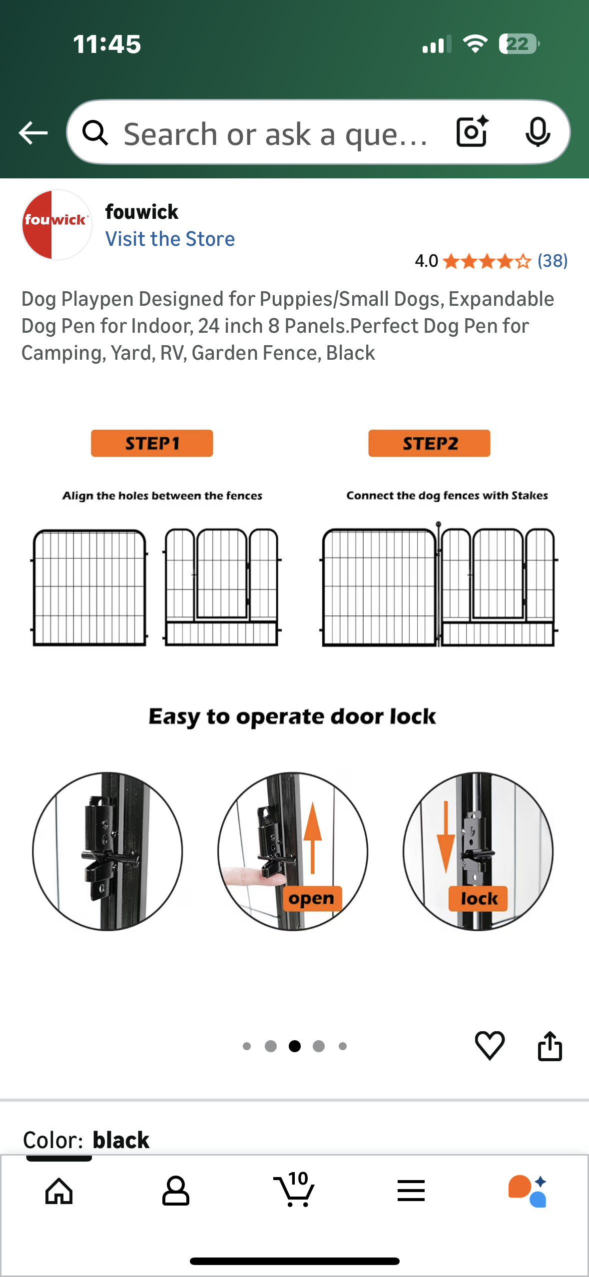 Dog Playpen Designed for Puppies/Small Dogs, Expandable Dog Pen for Indoor, 24 inch 8 Panels. Perfect Dog Pen for Camping, Yard, RV, Garden Fence, Black (R741)
