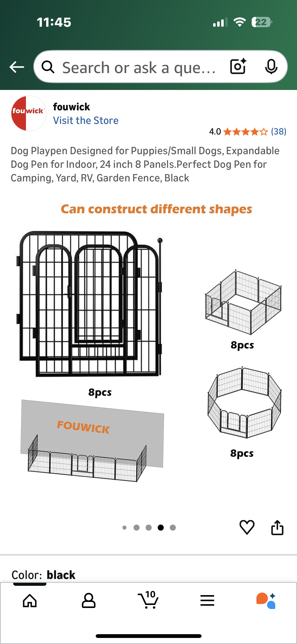 Dog Playpen Designed for Puppies/Small Dogs, Expandable Dog Pen for Indoor, 24 inch 8 Panels. Perfect Dog Pen for Camping, Yard, RV, Garden Fence, Black (R741)