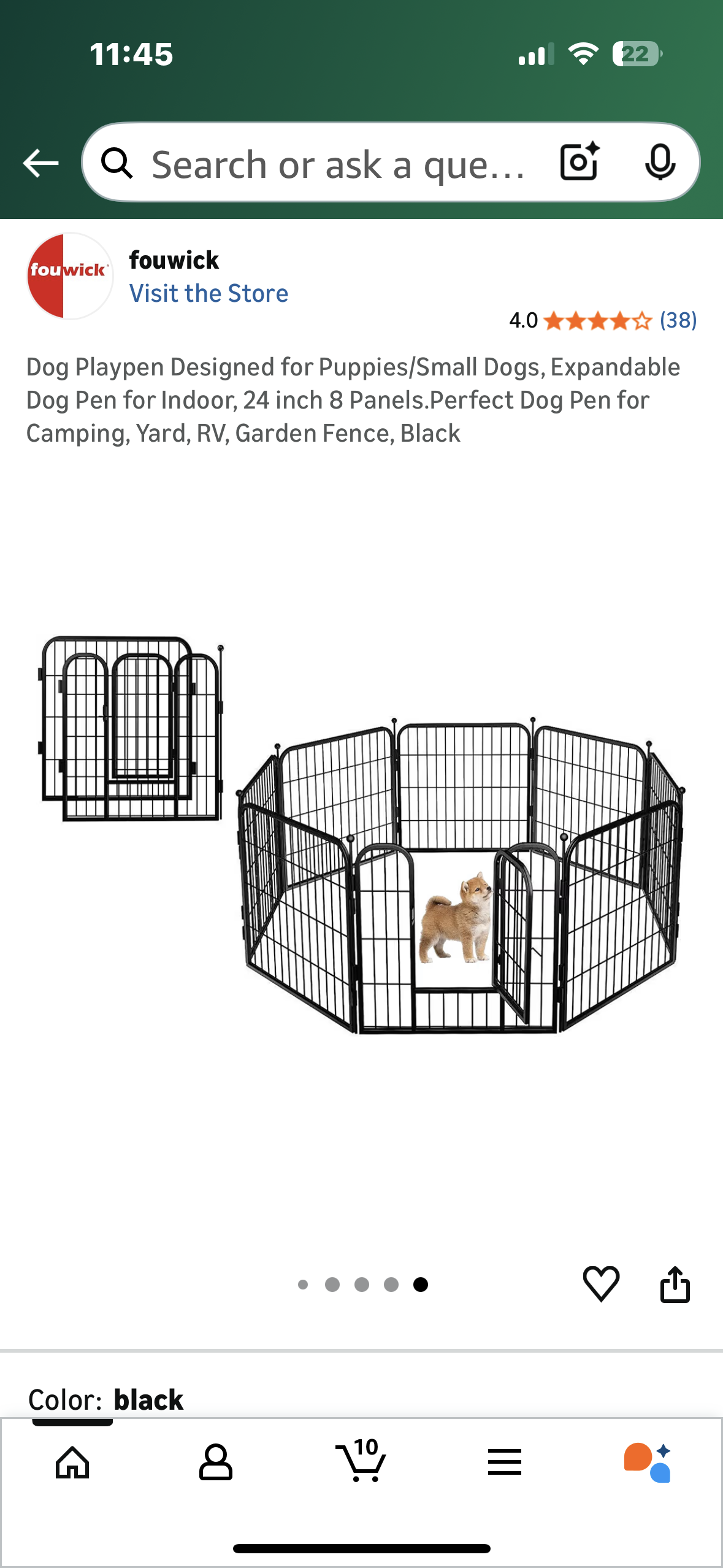 Dog Playpen Designed for Puppies/Small Dogs, Expandable Dog Pen for Indoor, 24 inch 8 Panels. Perfect Dog Pen for Camping, Yard, RV, Garden Fence, Black (R741)