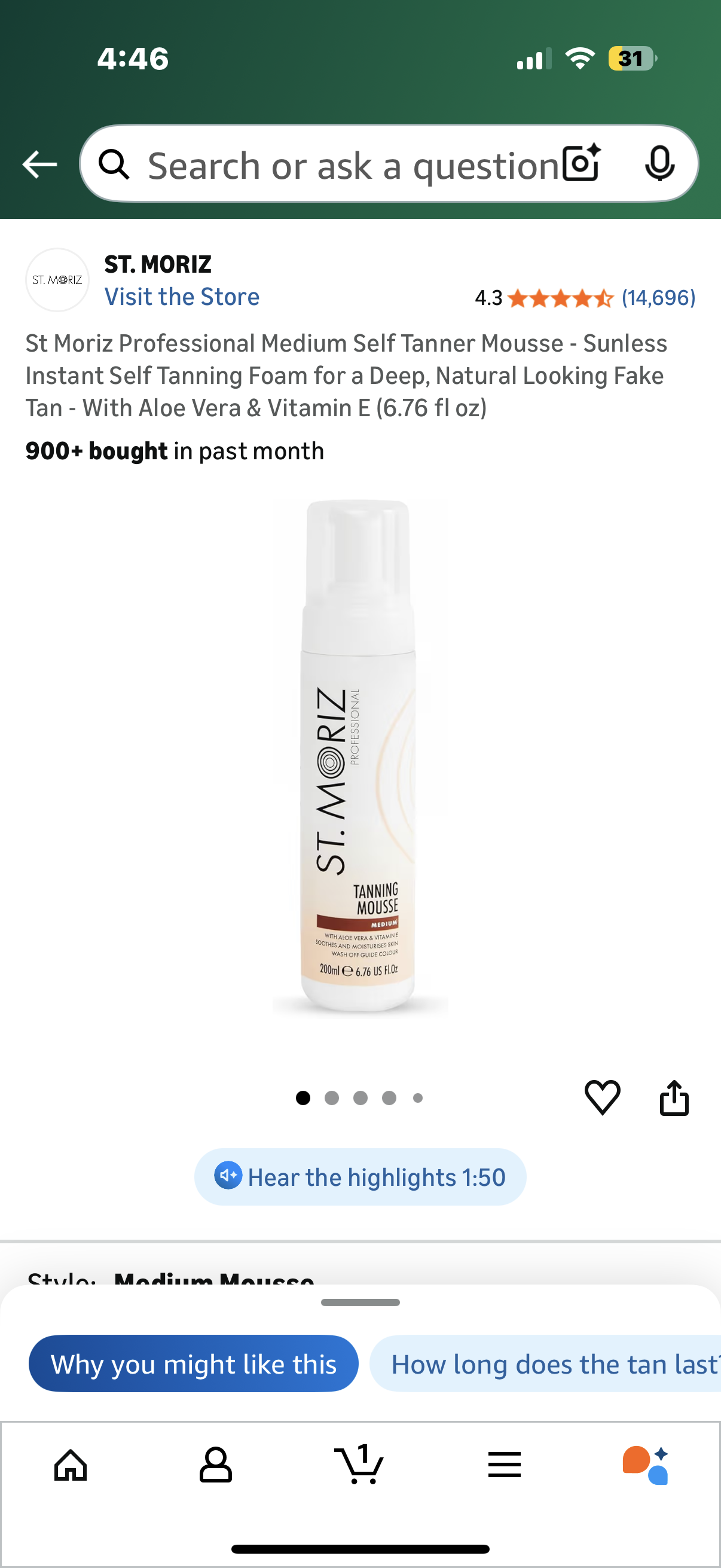 St Moriz Professional Medium Self Tanner Mousse - Sunless Instant Self Tanning Foam for a Deep, Natural Looking Fake Tan - With Aloe Vera & Vitamin E (6.76 fl oz