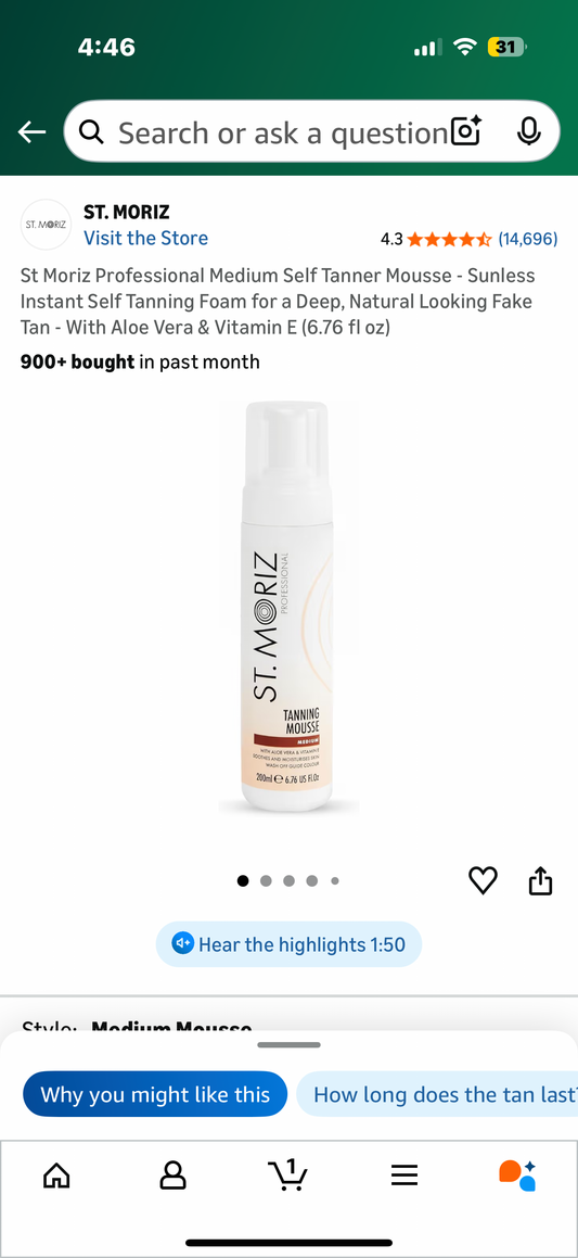 St Moriz Professional Medium Self Tanner Mousse - Sunless Instant Self Tanning Foam for a Deep, Natural Looking Fake Tan - With Aloe Vera & Vitamin E (6.76 fl oz