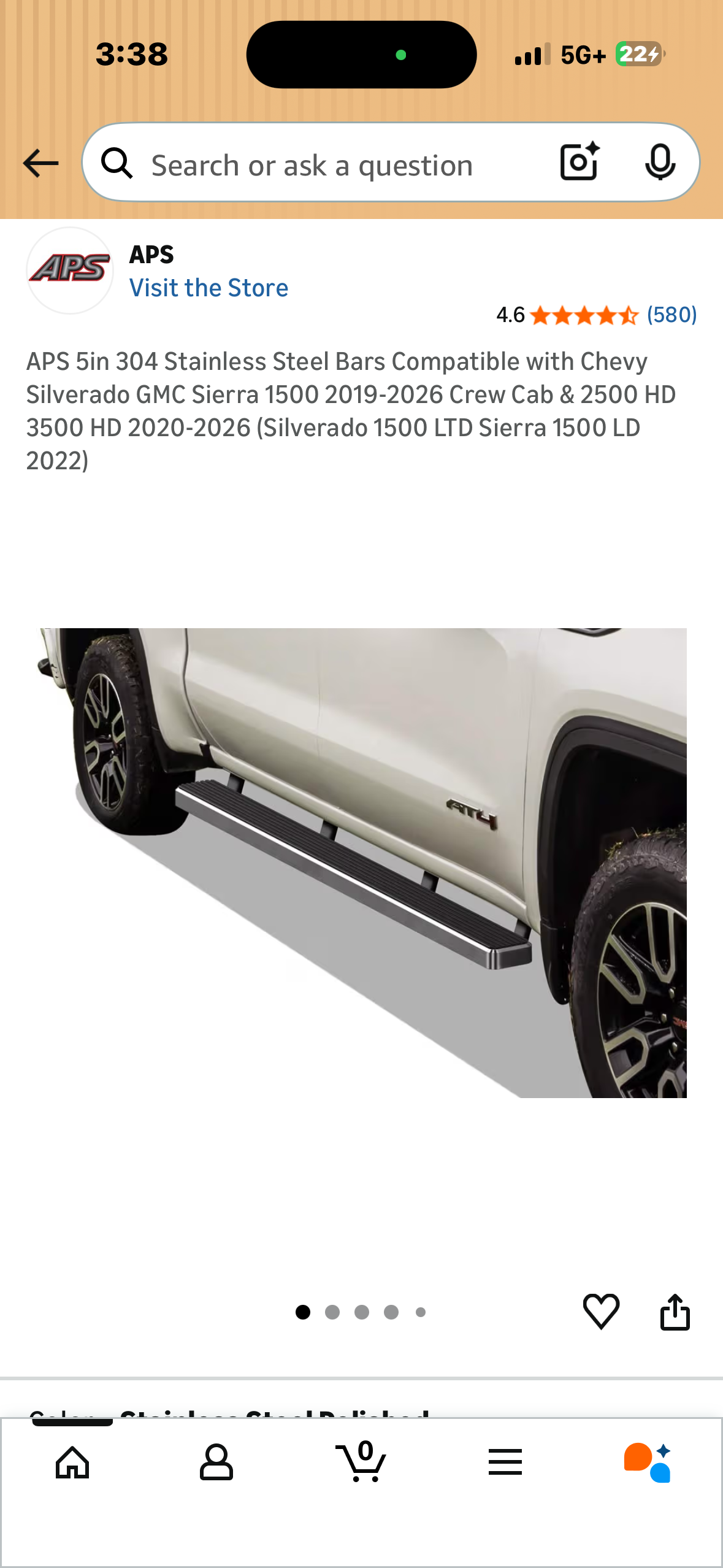 iBoard by APS 5in 304 Stainless Steel Bars Compatible with Chevy Silverado GMC Sierra 1500 2019-2026 Crew Cab & 2500 HD 3500 HD 2020-2026 (Silverado 1500 LTD Sierra 1500 LD 2022) (G1032)