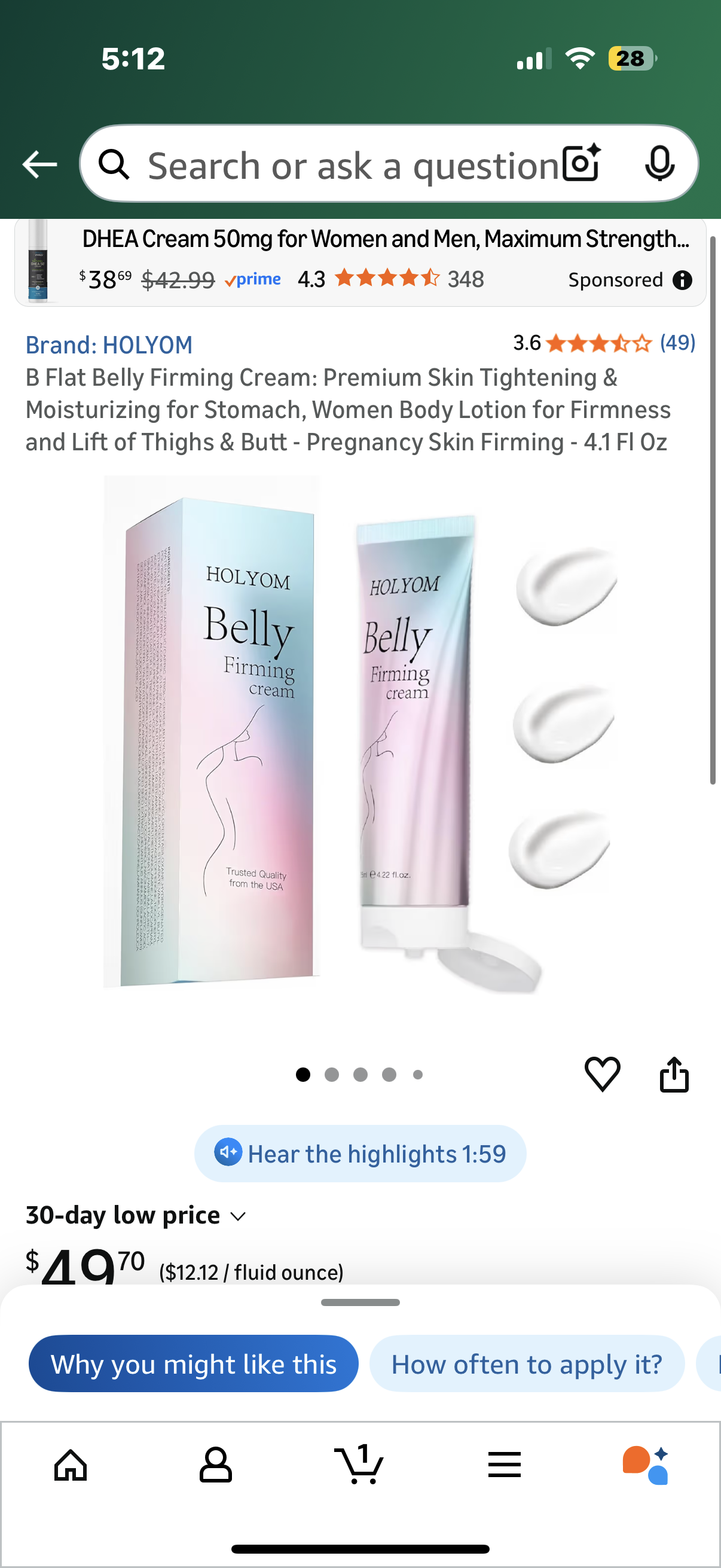 B Flat Belly Firming Cream: Premium Skin Tightening & Moisturizing for Stomach, Women Body Lotion for Firmness and Lift of Thighs & Butt - Pregnancy Skin Firming - 4.1 Fl Oz