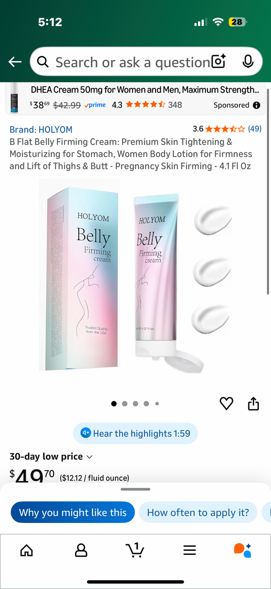 B Flat Belly Firming Cream: Premium Skin Tightening & Moisturizing for Stomach, Women Body Lotion for Firmness and Lift of Thighs & Butt - Pregnancy Skin Firming - 4.1 Fl Oz