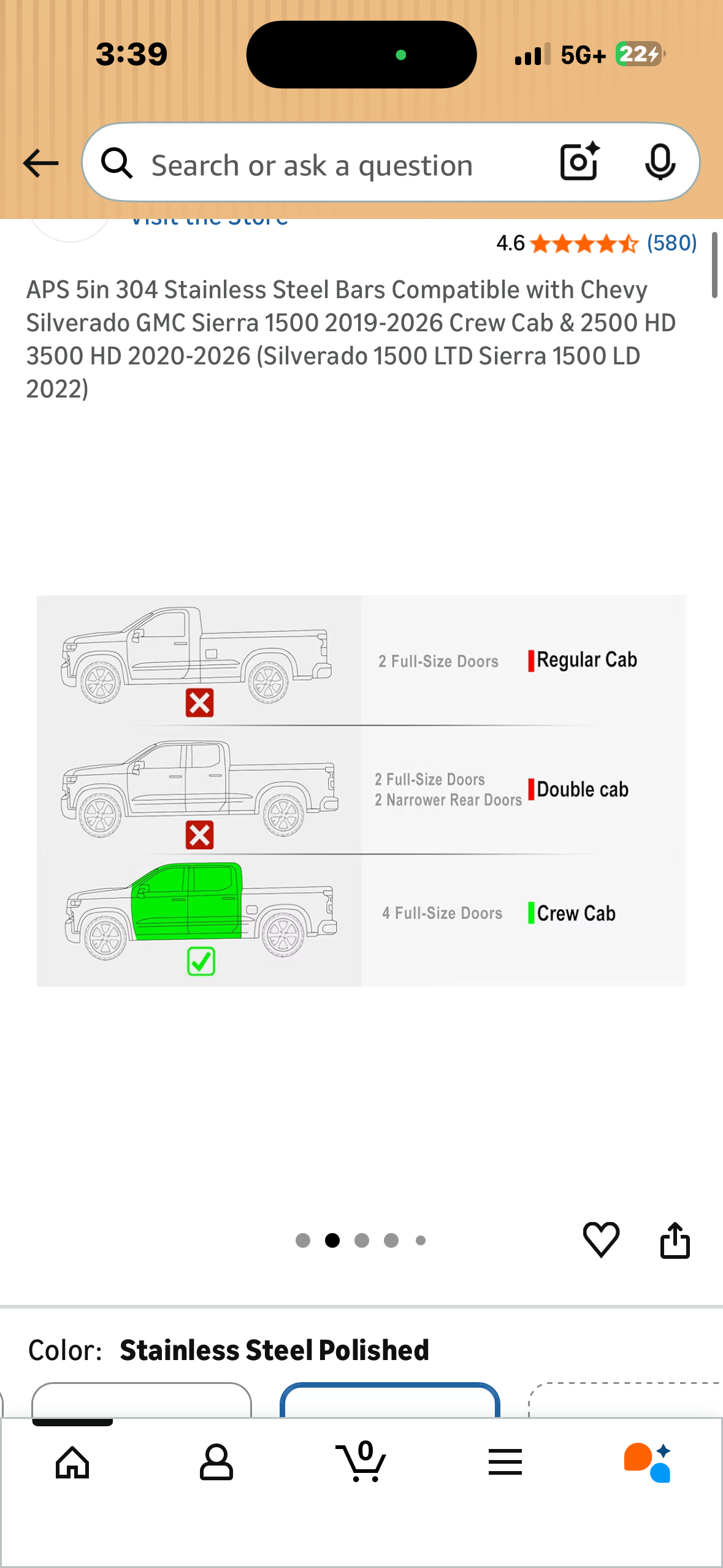 iBoard by APS 5in 304 Stainless Steel Bars Compatible with Chevy Silverado GMC Sierra 1500 2019-2026 Crew Cab & 2500 HD 3500 HD 2020-2026 (Silverado 1500 LTD Sierra 1500 LD 2022) (G1032)
