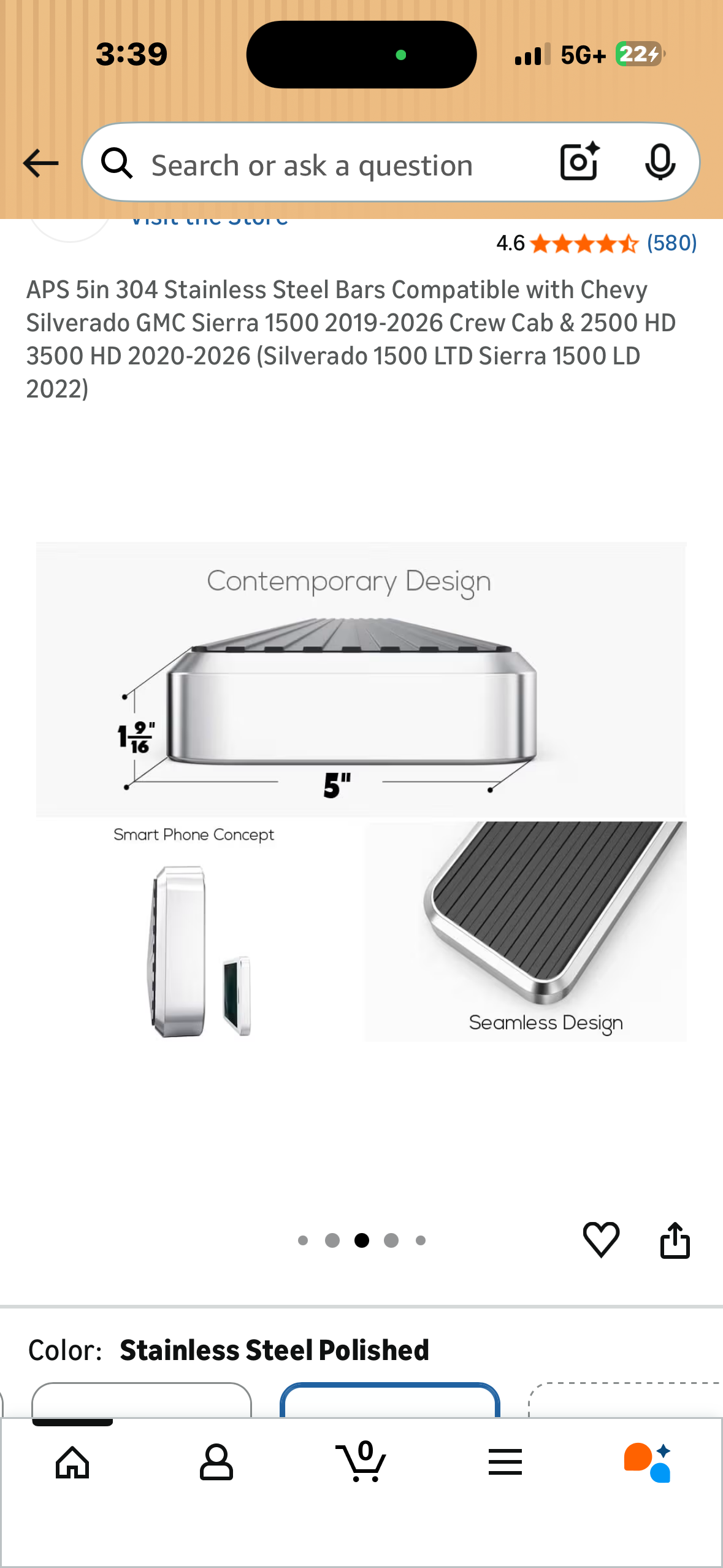 iBoard by APS 5in 304 Stainless Steel Bars Compatible with Chevy Silverado GMC Sierra 1500 2019-2026 Crew Cab & 2500 HD 3500 HD 2020-2026 (Silverado 1500 LTD Sierra 1500 LD 2022) (G1032)