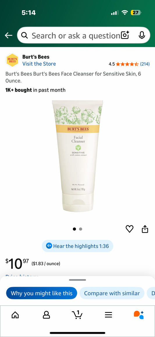 Burt's Bees Burt's Bees Face Cleanser for Sensitive Skin, 6 Ounce