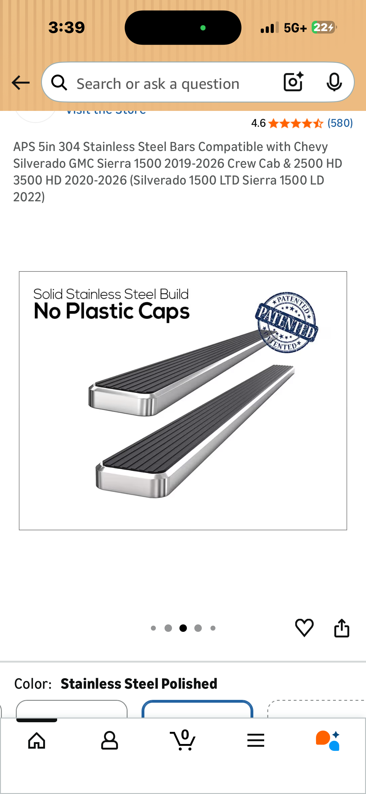 iBoard by APS 5in 304 Stainless Steel Bars Compatible with Chevy Silverado GMC Sierra 1500 2019-2026 Crew Cab & 2500 HD 3500 HD 2020-2026 (Silverado 1500 LTD Sierra 1500 LD 2022) (G1032)