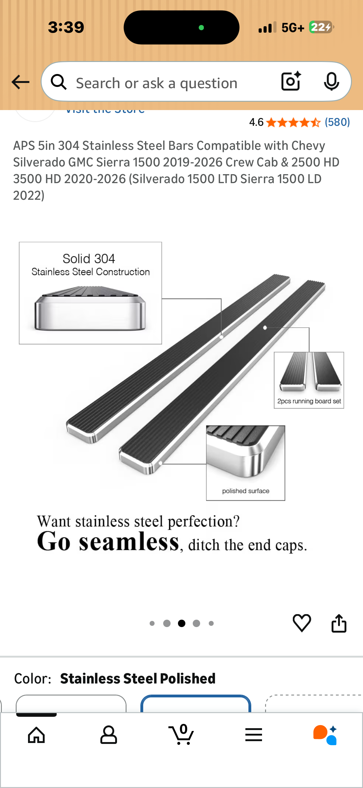 iBoard by APS 5in 304 Stainless Steel Bars Compatible with Chevy Silverado GMC Sierra 1500 2019-2026 Crew Cab & 2500 HD 3500 HD 2020-2026 (Silverado 1500 LTD Sierra 1500 LD 2022) (G1032)