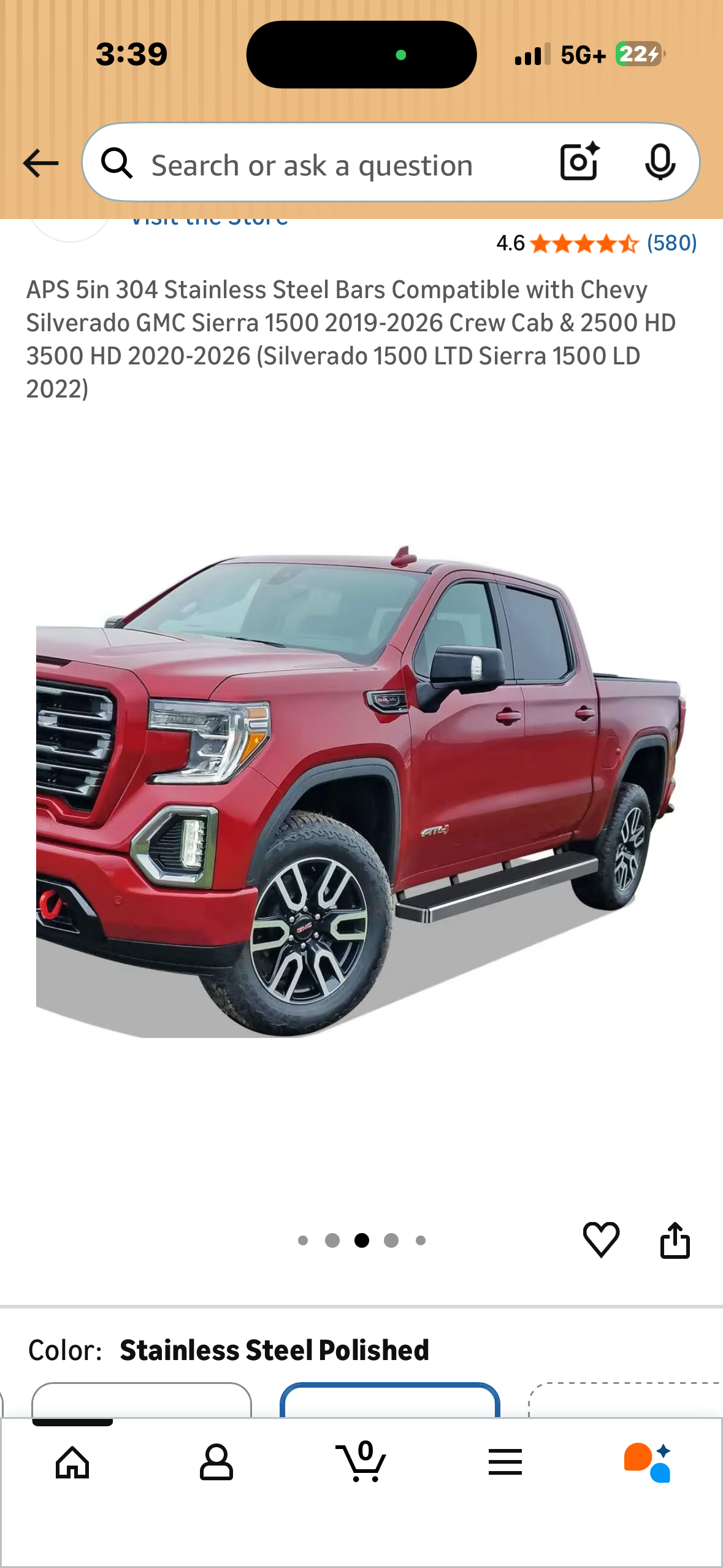 iBoard by APS 5in 304 Stainless Steel Bars Compatible with Chevy Silverado GMC Sierra 1500 2019-2026 Crew Cab & 2500 HD 3500 HD 2020-2026 (Silverado 1500 LTD Sierra 1500 LD 2022) (G1032)