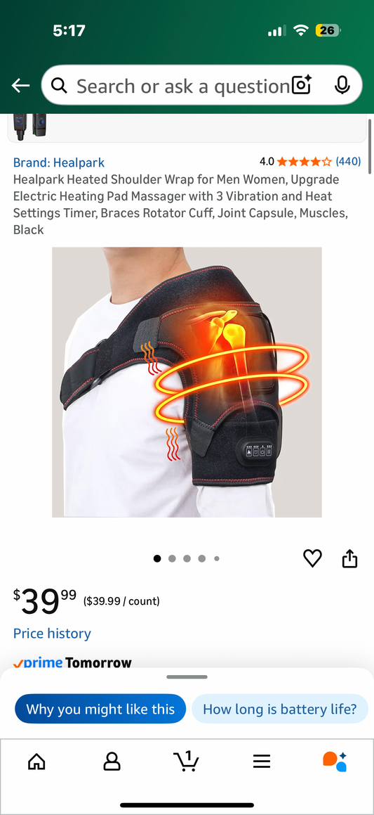 Healpark Heated Shoulder Wrap for Men Women, Upgrade Electric Heating Pad Massager with 3 Vibration and Heat Settings Timer, Braces Rotator Cuff, Joint Capsule, Muscles, Black