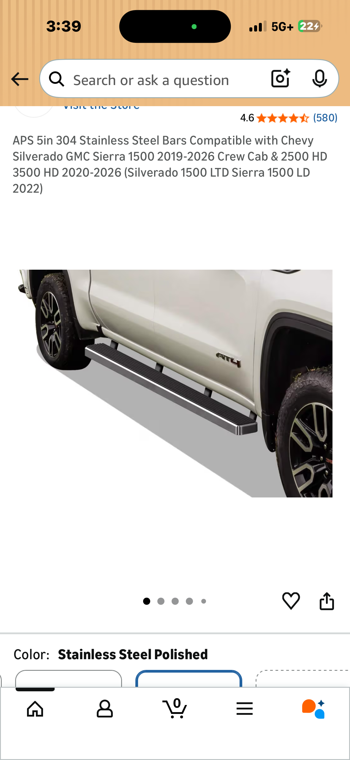 iBoard by APS 5in 304 Stainless Steel Bars Compatible with Chevy Silverado GMC Sierra 1500 2019-2026 Crew Cab & 2500 HD 3500 HD 2020-2026 (Silverado 1500 LTD Sierra 1500 LD 2022) (G1032)