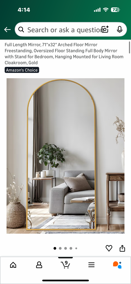 Full Length Mirror, 71"x32" Arched Floor Mirror Freestanding, Oversized Floor Standing Mirror with Stand for Bedroom, Living Room Cloakroom, Gold (M449)
