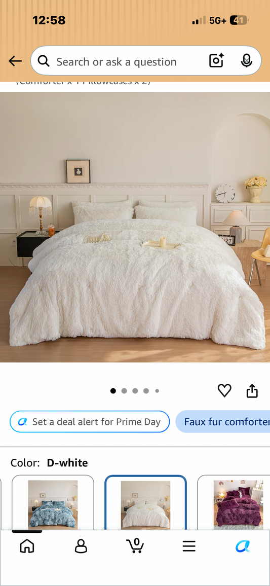 oentyo Faux Fur King Comforter Set -Ultra Soft Flannel Sherpa, 3-Piece Fluffy Fuzzy Fleece Bedding Set, 250 GSM Cozy Comforter with Box Quilting Design Quilt Set for All Seasons(Ivory White,King)