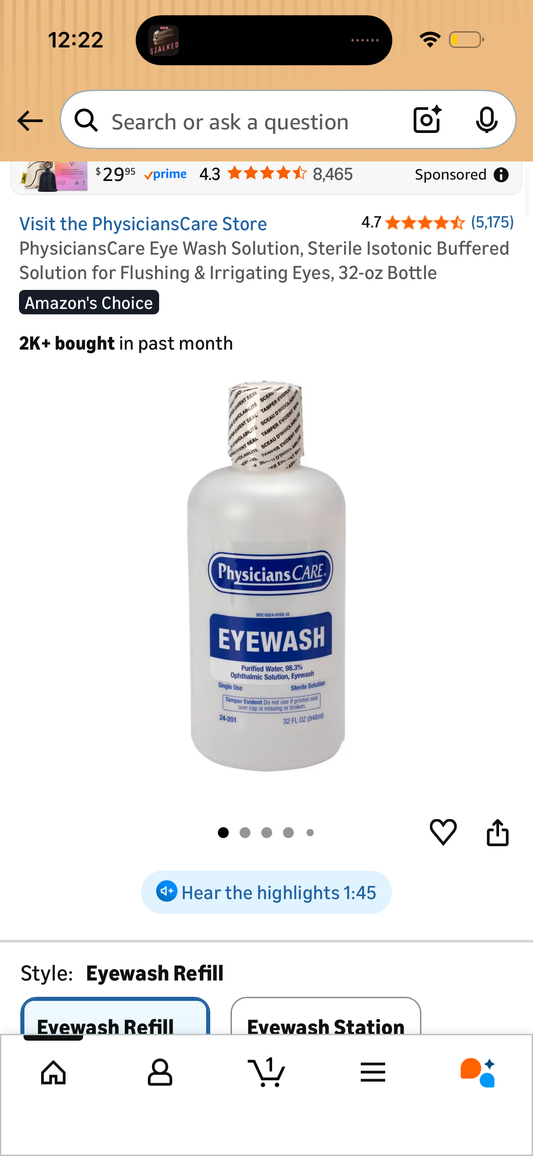 PhysiciansCare Eye Wash Solution, Sterile Isotonic Buffered Solution for Flushing & Irrigating Eyes, 32-oz Bottle (Expires 9/28)
