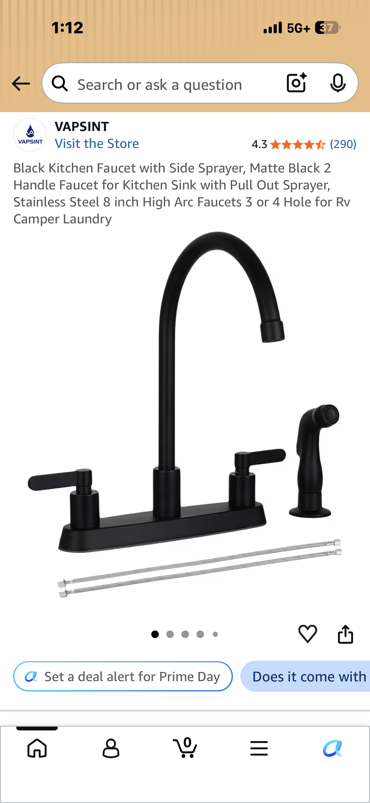 Black Kitchen Faucet with Side Sprayer, Matte Black 2 Handle Faucet for Kitchen Sink with Pull Out Sprayer, Stainless Steel 8 inch High Arc Faucets 3 or 4 Hole for Rv Camper Laundry