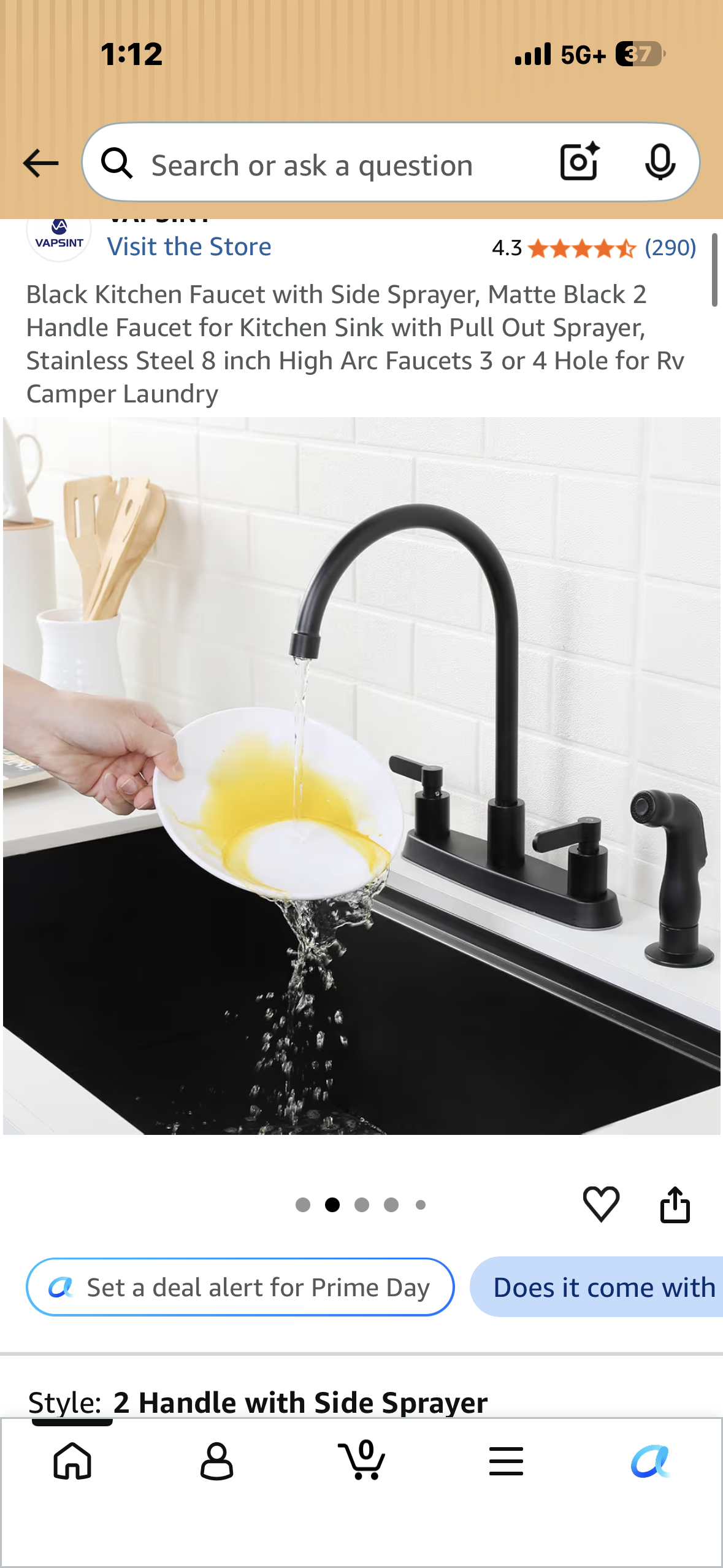 Black Kitchen Faucet with Side Sprayer, Matte Black 2 Handle Faucet for Kitchen Sink with Pull Out Sprayer, Stainless Steel 8 inch High Arc Faucets 3 or 4 Hole for Rv Camper Laundry