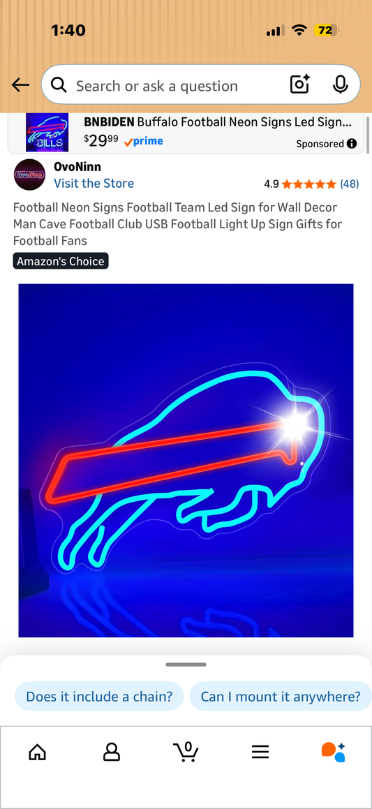 Football Neon Signs Buffalos Bills  Team Led Sign for Wall Decor Man Cave Football Club USB Football Light Up Sign Gifts for Football Fans