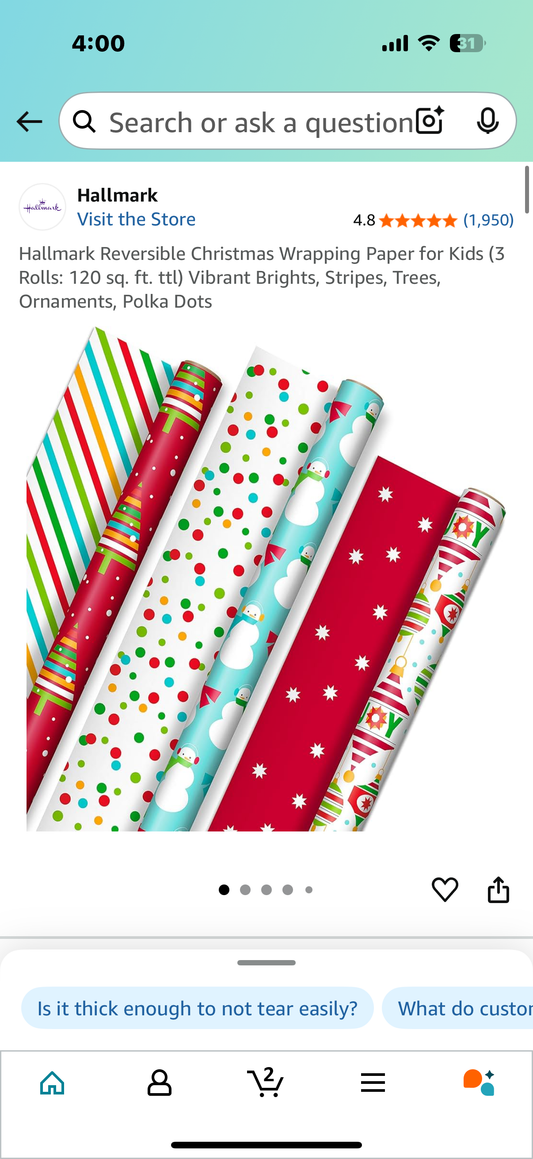 Hallmark Reversible Christmas Wrapping Paper for Kids (3 Rolls: 120 sq. ft. ttl) Vibrant Brights, Stripes, Trees, Ornaments, Polka Dots