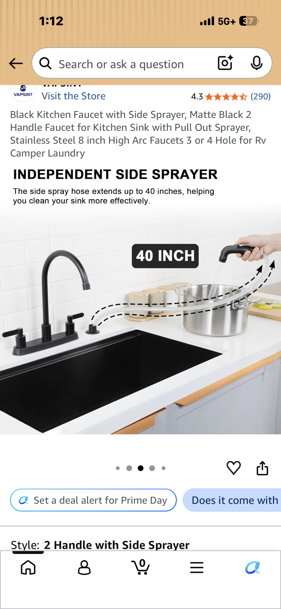 Black Kitchen Faucet with Side Sprayer, Matte Black 2 Handle Faucet for Kitchen Sink with Pull Out Sprayer, Stainless Steel 8 inch High Arc Faucets 3 or 4 Hole for Rv Camper Laundry