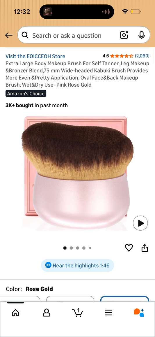 Extra Large Body Makeup Brush For Self Tanner, Leg Makeup &Bronzer Blend,75 mm Wide-headed Kabuki Brush Provides More Even &Pretty Application, Oval Face&Back Makeup Brush, Wet&Dry Use- Pink Rose Gold