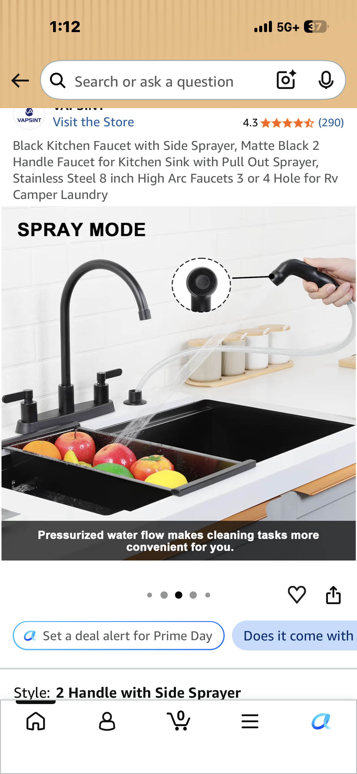 Black Kitchen Faucet with Side Sprayer, Matte Black 2 Handle Faucet for Kitchen Sink with Pull Out Sprayer, Stainless Steel 8 inch High Arc Faucets 3 or 4 Hole for Rv Camper Laundry