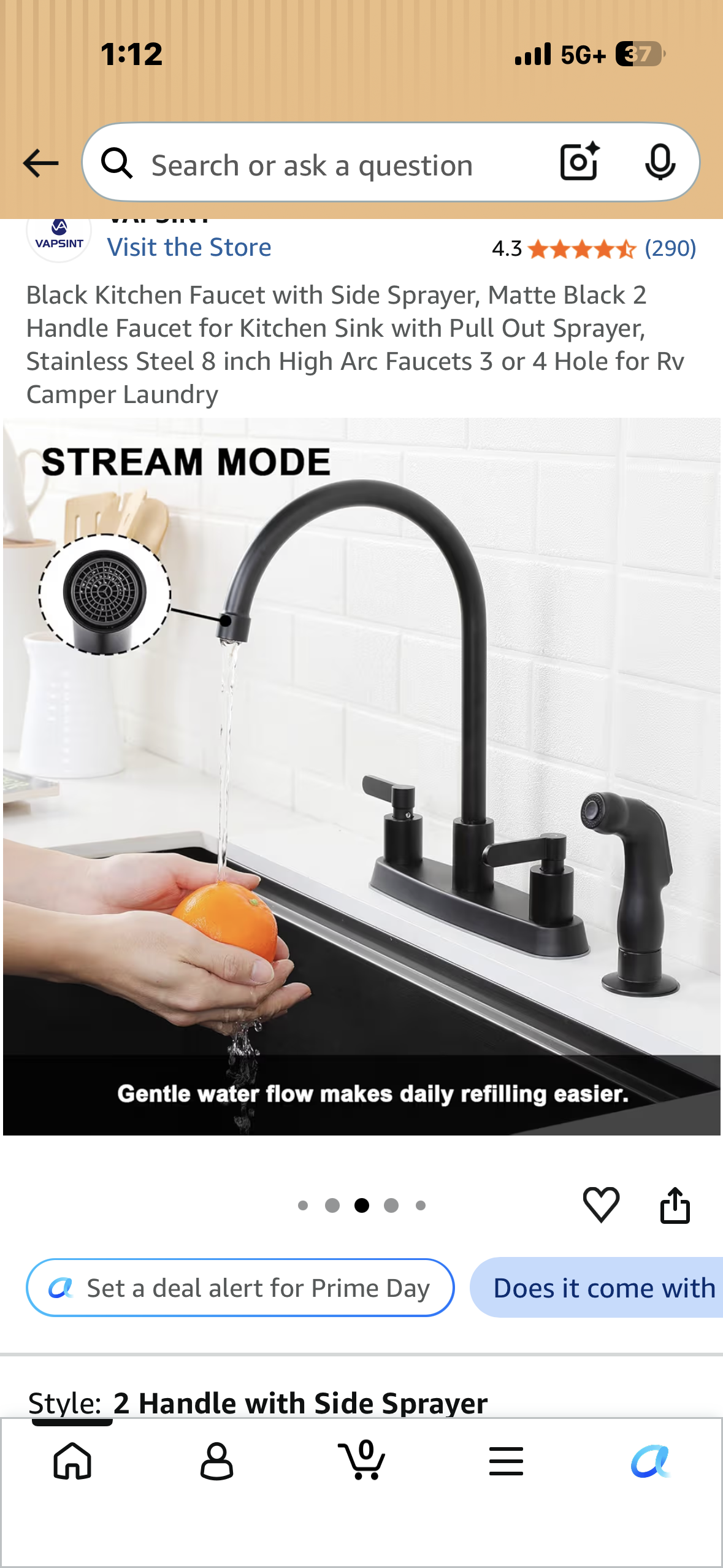 Black Kitchen Faucet with Side Sprayer, Matte Black 2 Handle Faucet for Kitchen Sink with Pull Out Sprayer, Stainless Steel 8 inch High Arc Faucets 3 or 4 Hole for Rv Camper Laundry