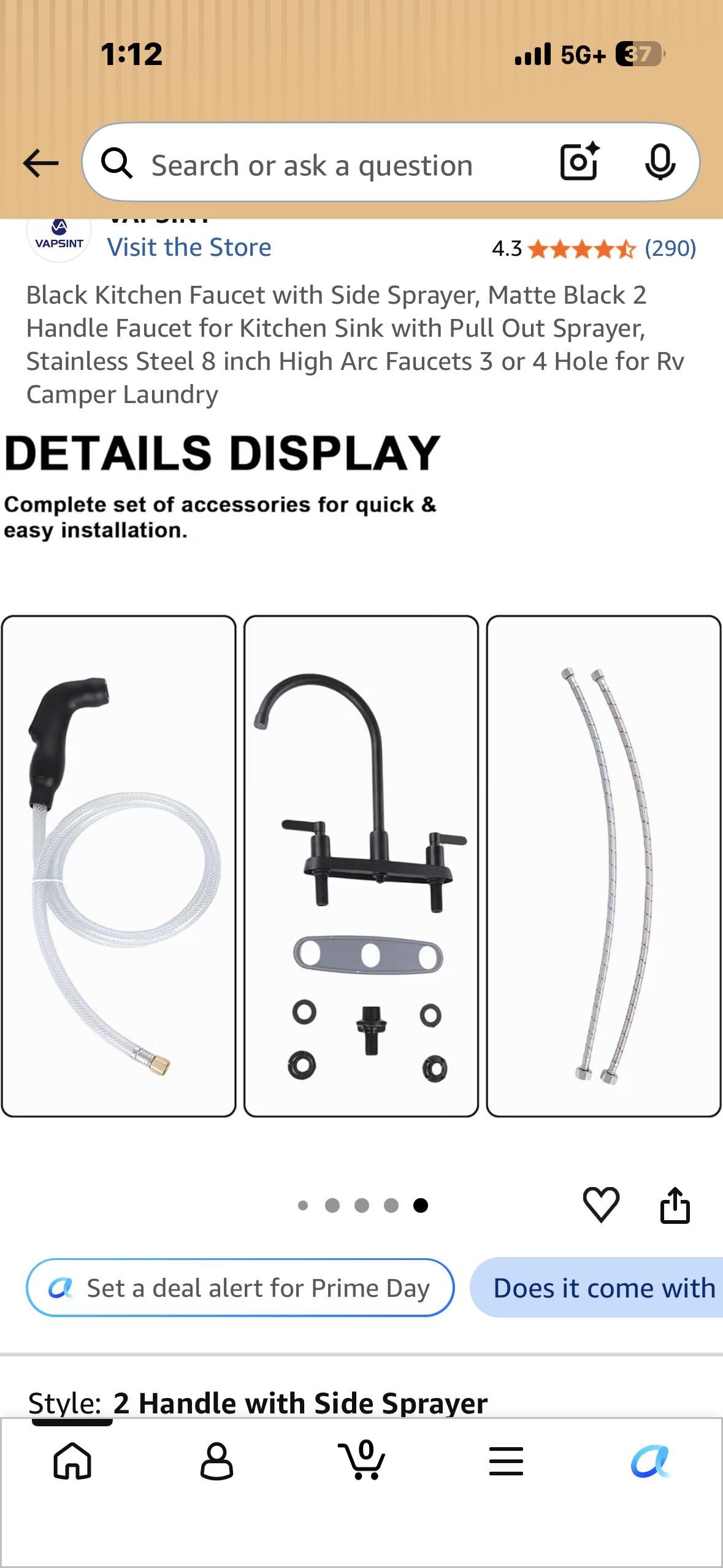 Black Kitchen Faucet with Side Sprayer, Matte Black 2 Handle Faucet for Kitchen Sink with Pull Out Sprayer, Stainless Steel 8 inch High Arc Faucets 3 or 4 Hole for Rv Camper Laundry