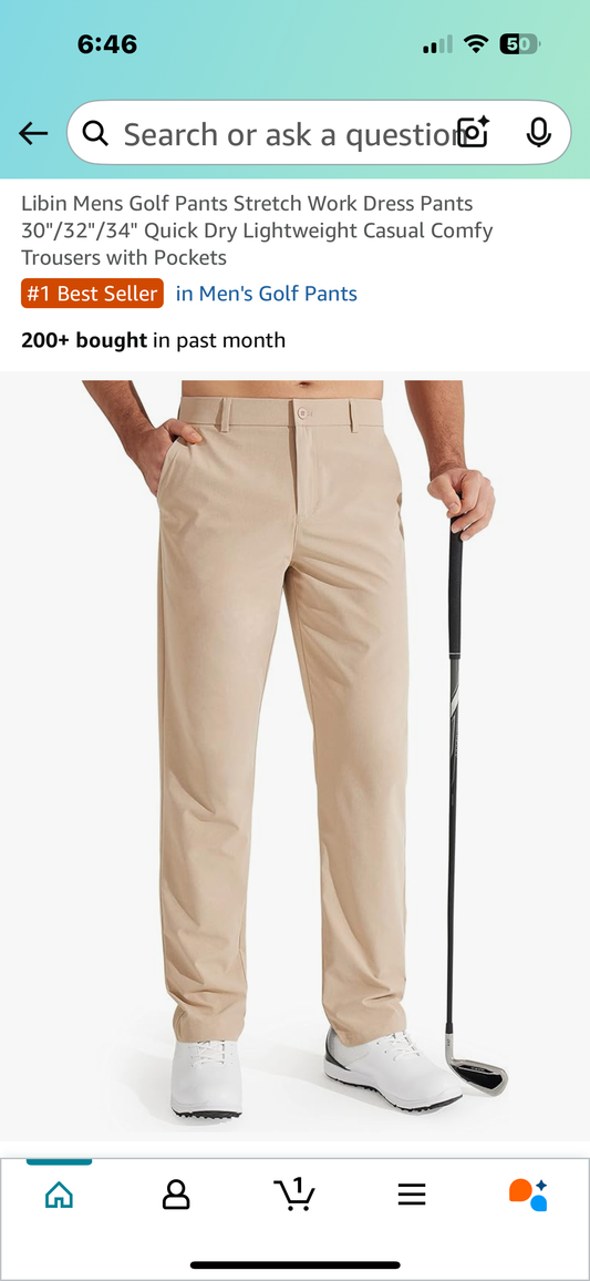 Mens Golf, Work, Dress Pants 30"/32"/34" Quick Dry Lightweight Casual Comfy Trousers with Pockets (Size 33 x32)