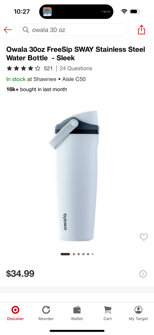 Owala 30oz FreeSip SWAY Stainless Steel Water Bottle - Sleek