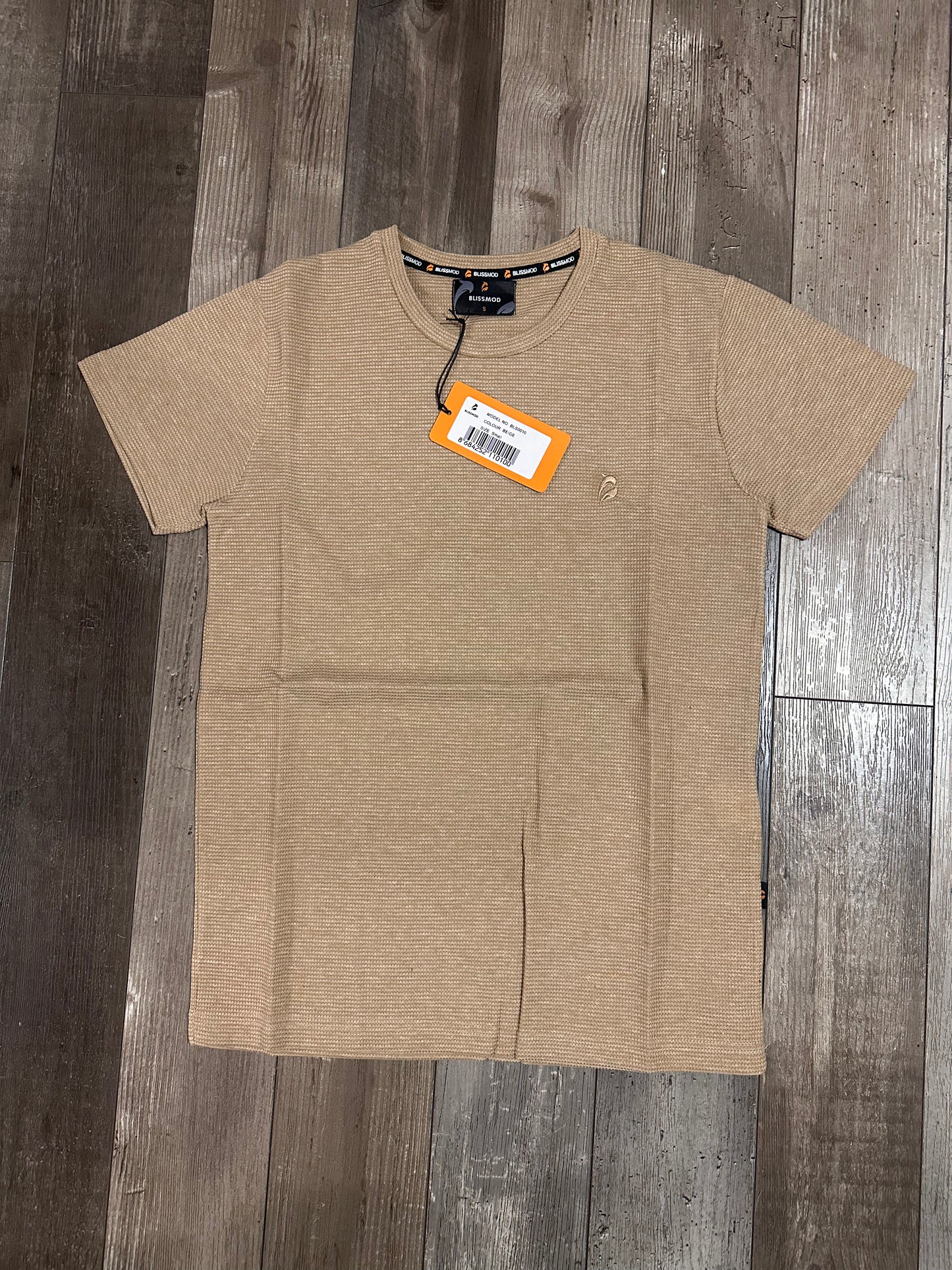 Men’s Trendy Beige Short Sleeve Shirt (Size S)